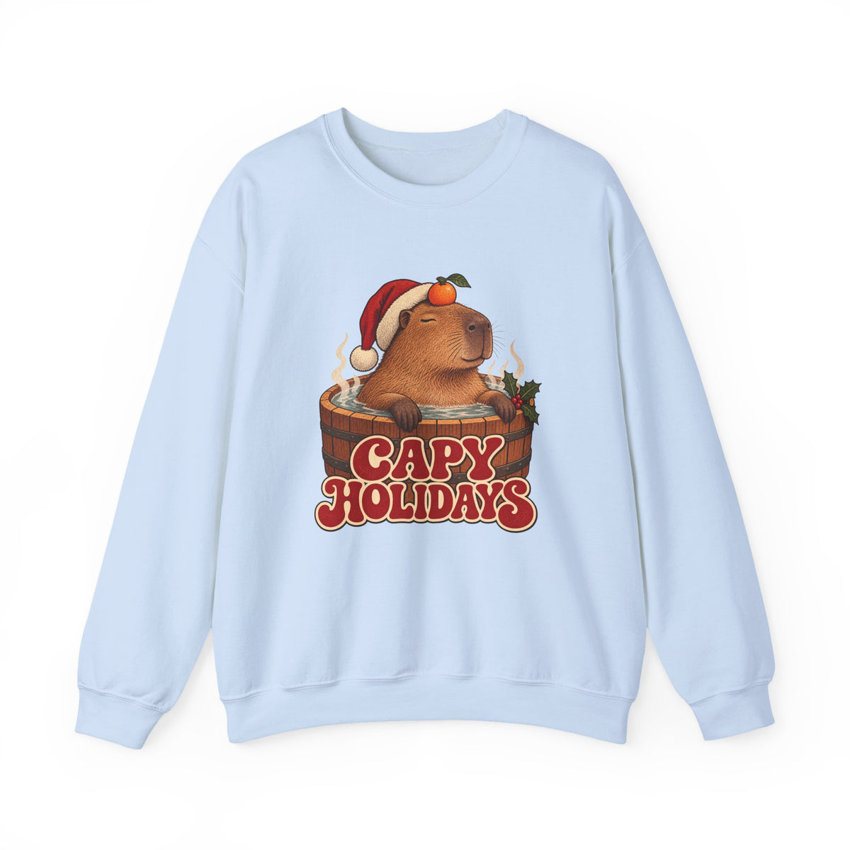 Capy Holidays Capybara in a Santa Hat Sweatshirt, Capybara Christmas Crewneck Sweatshirt