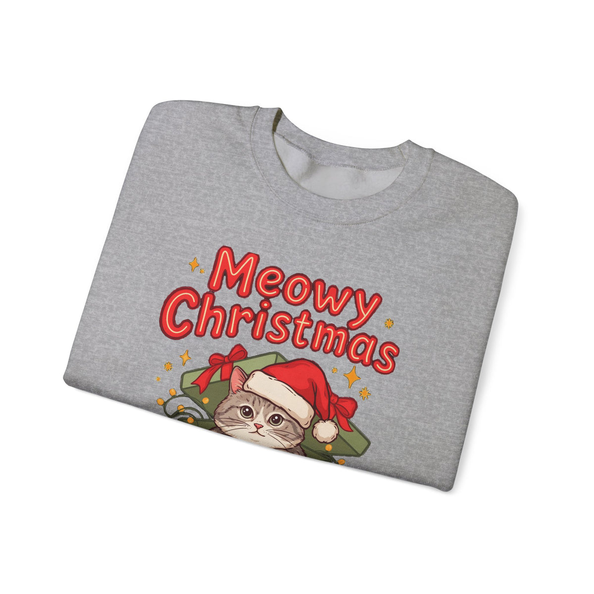 Meowy Christmas Sweatshirt, Cute Cat Christmas Crewneck, Cozy Cat Lover Sweater
