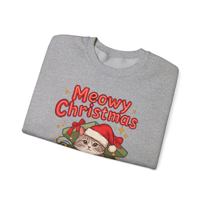 Meowy Christmas Sweatshirt, Cute Cat Christmas Crewneck, Cozy Cat Lover Sweater