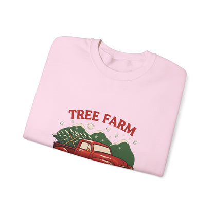 Christmas Tree Farm Sweatshirt, Vintage Red Truck Christmas Crewneck, Cozy Holiday Sweater