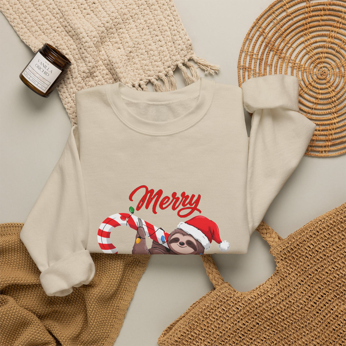 Merry Slothmas Sweatshirt, Funny Sloth Christmas Crewneck