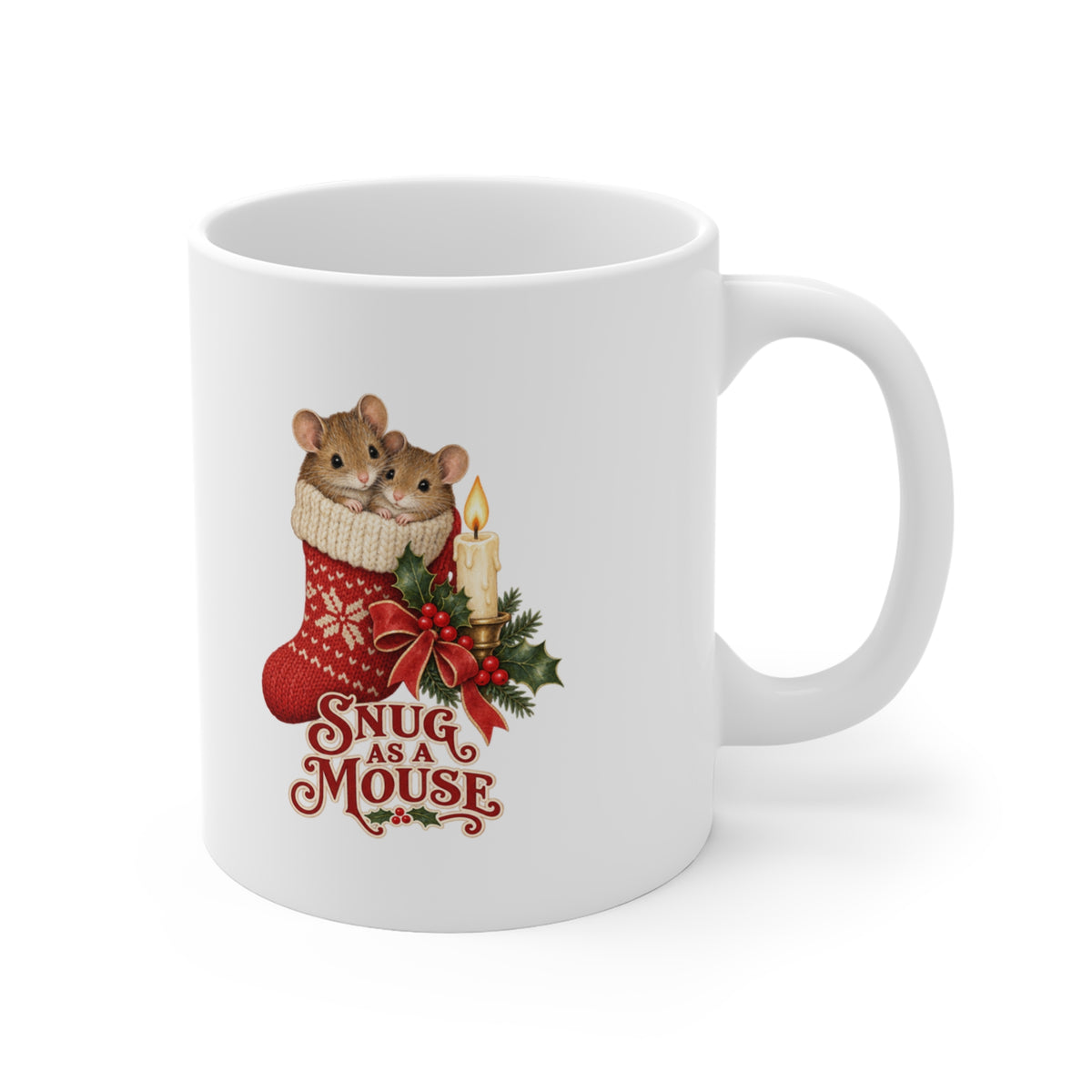 Snug as a Mouse Christmas Stocking Mice Mug, Christmas Mice Coffee Mug 11oz lifestyle