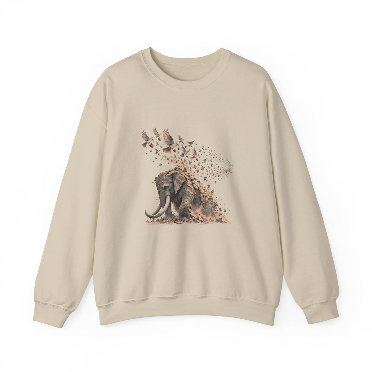 The Elephant and the Birds Sweatshirt, Symbolic Fine Art Crewneck, By Xudeyda