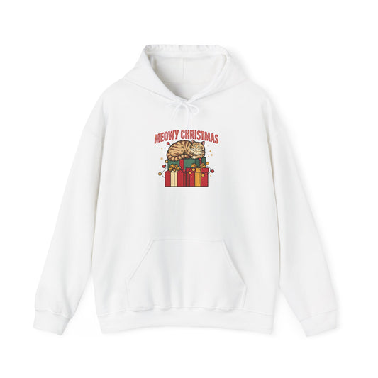 Meowy Christmas Cat on Presents Hoodie