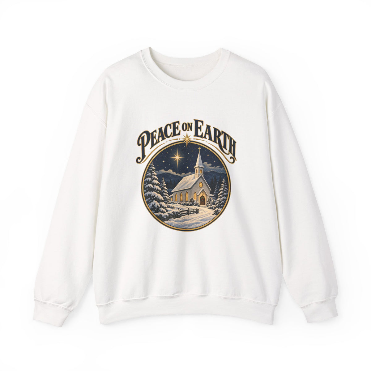 Peace on Earth Snowy Country Church Sweatshirt