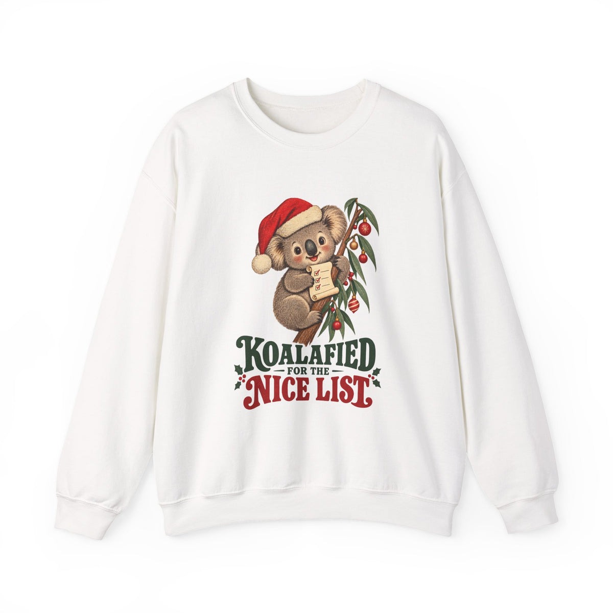 Koalafied for the Nice List Christmas Koala Sweatshirt, Koala Christmas Crewneck Sweatshirt