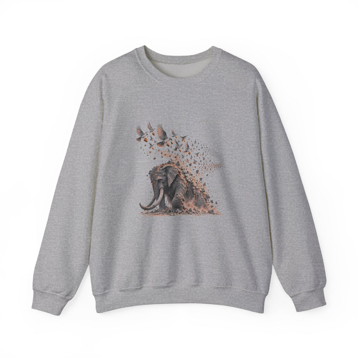 The Elephant and the Birds Sweatshirt, Symbolic Fine Art Crewneck, By Xudeyda