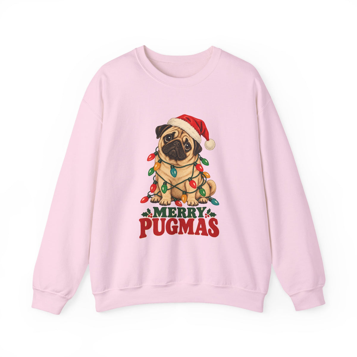 Merry Pugmas Pug in Christmas Lights Sweatshirt, Pug Christmas Crewneck Sweatshirt