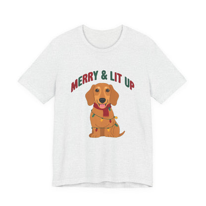 Merry and Lit Up Dachshund Christmas Lights Shirt, Dachshund Christmas Lights T-Shirt