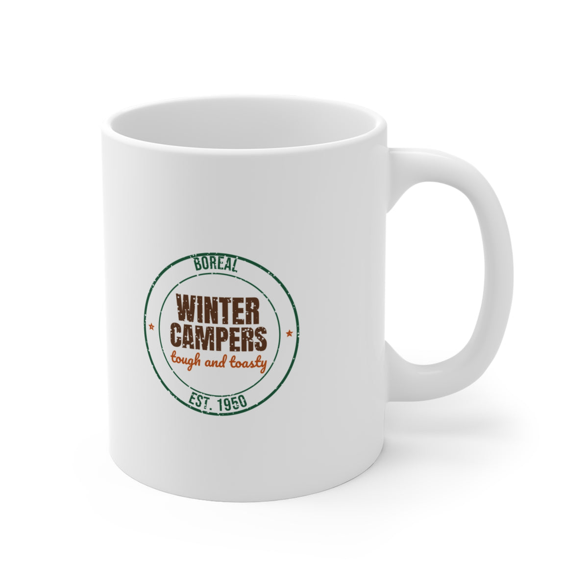 Boreal Winter Campers Est. 1950 Mug, Vintage Winter Camping Coffee Mug 11oz lifestyle