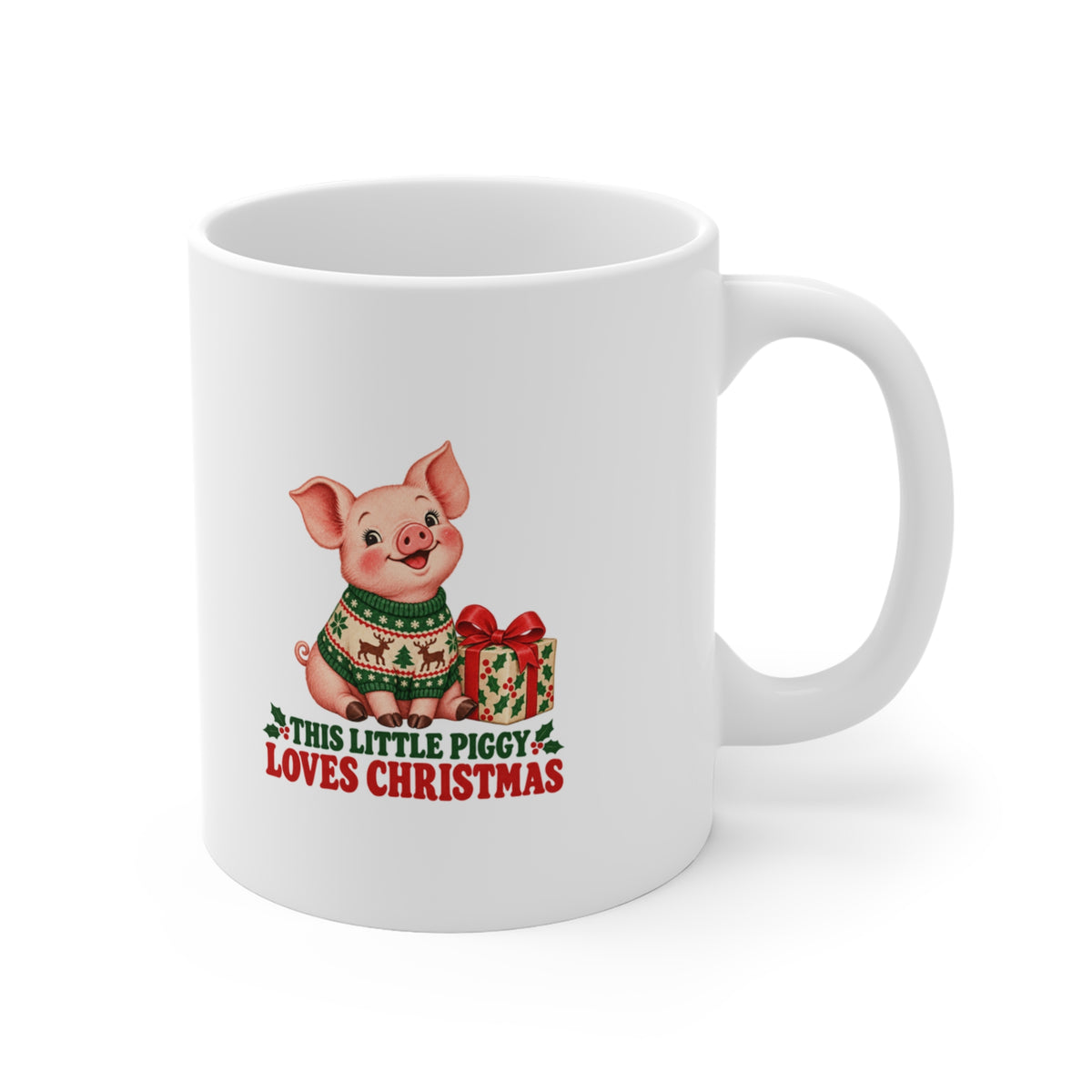 This Little Piggy Loves Christmas Mug, Pig Christmas Coffee Mug 11oz lifestyle