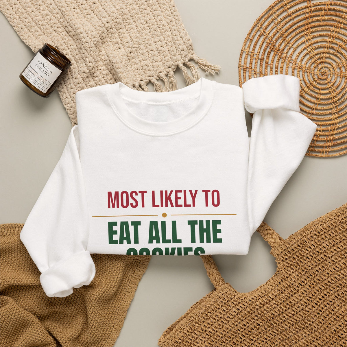 Most Likely To Eat All The Cookies Sweatshirt, Matching Family Christmas Crewneck, Funny Holiday Sweater