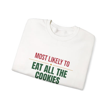 Most Likely To Eat All The Cookies Sweatshirt, Matching Family Christmas Crewneck, Funny Holiday Sweater