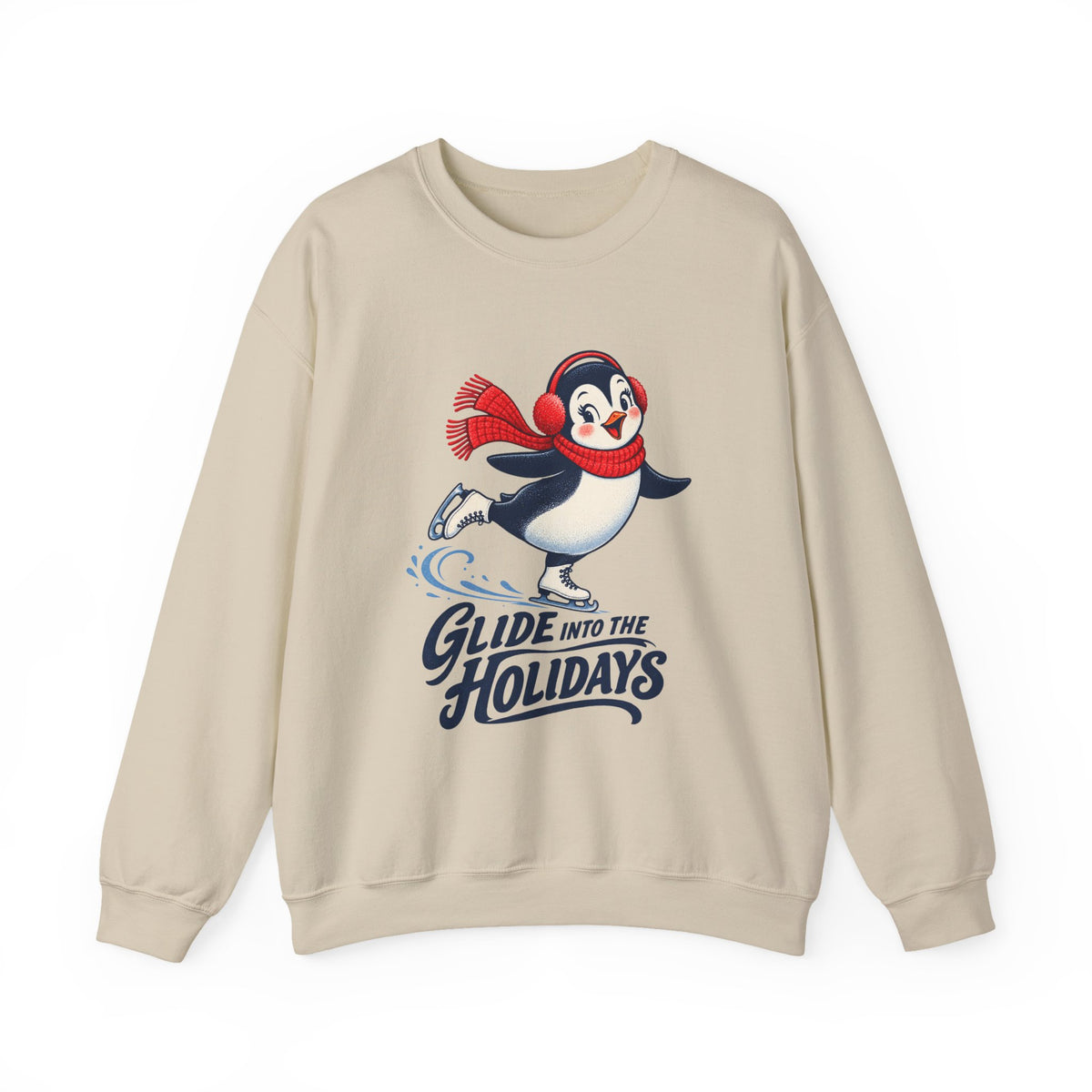 Glide Into the Holidays Ice Skating Penguin Sweatshirt, Skating Penguin Crewneck Sweatshirt