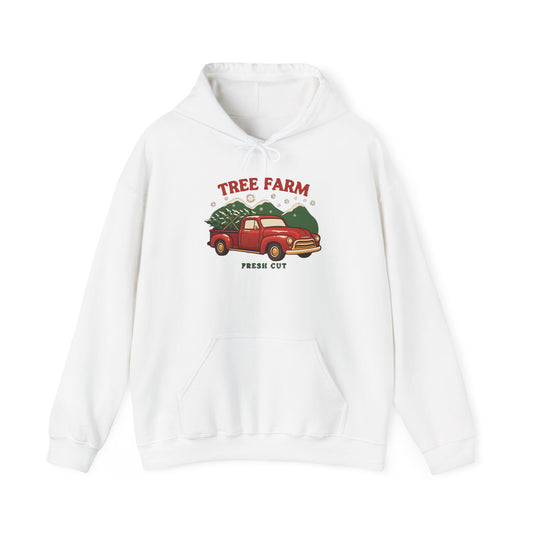 Christmas Tree Farm Hoodie, Vintage Red Truck Christmas Hooded Sweatshirt