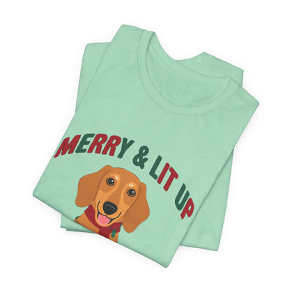 Merry and Lit Up Dachshund Christmas Lights Shirt, Dachshund Christmas Lights T-Shirt
