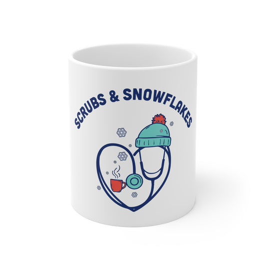 Scrubs and Snowflakes Winter Nurse Mug