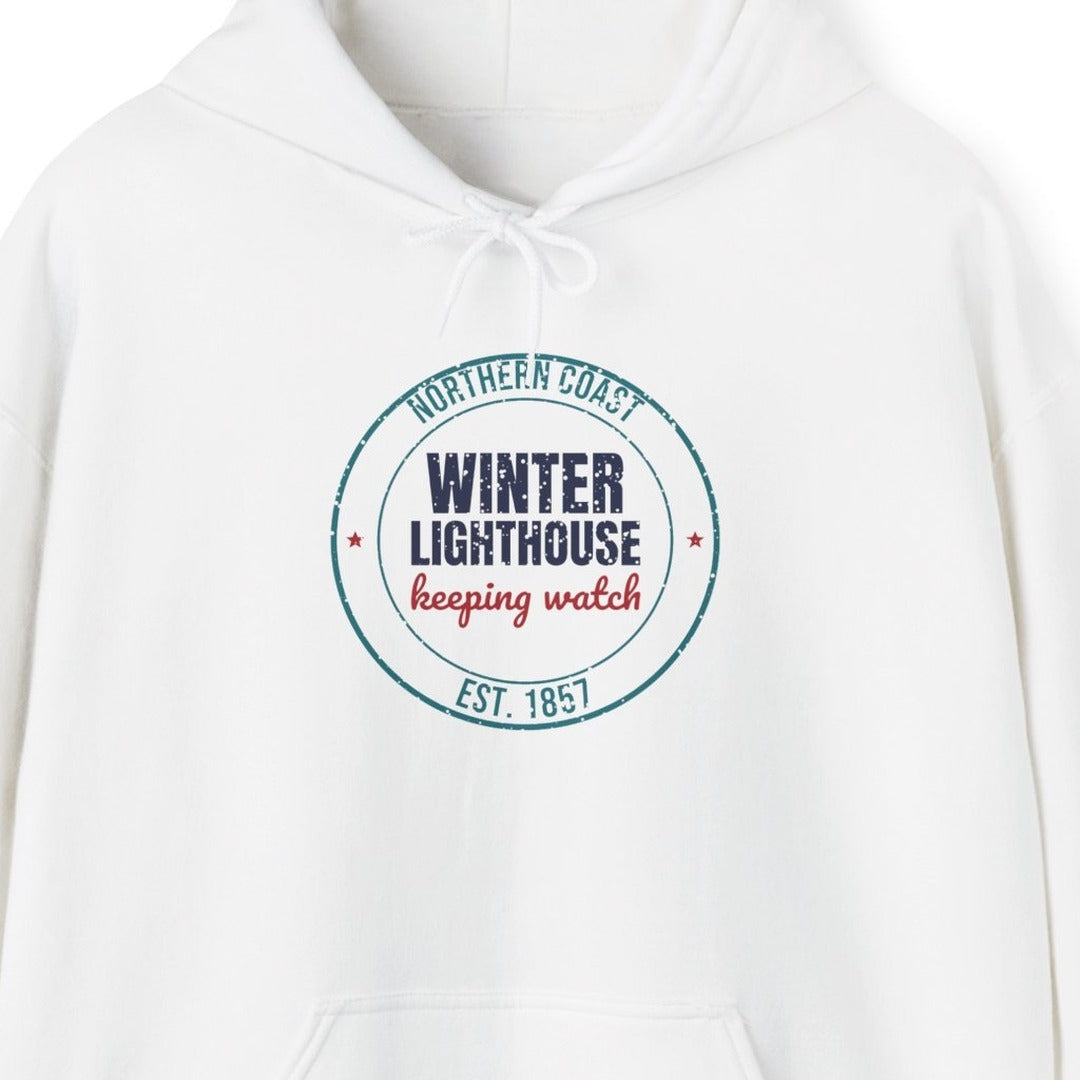 Northern Coast Winter Lighthouse Est. 1857 Hoodie, Vintage Winter Hoodie lifestyle