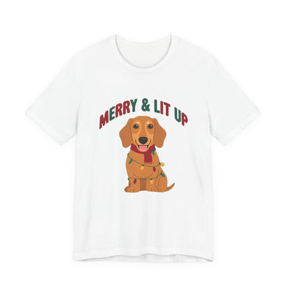Merry and Lit Up Dachshund Christmas Lights Shirt, Dachshund Christmas Lights T-Shirt