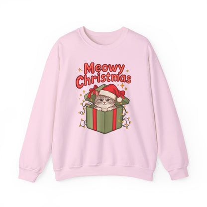 Meowy Christmas Sweatshirt, Cute Cat Christmas Crewneck, Cozy Cat Lover Sweater