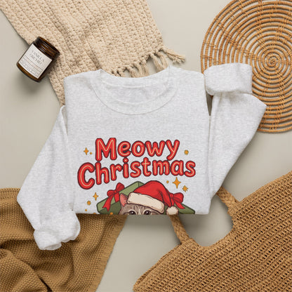 Meowy Christmas Sweatshirt, Cute Cat Christmas Crewneck, Cozy Cat Lover Sweater