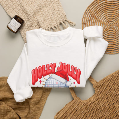 Holly Jolly Vibes Sweatshirt, Retro Disco Christmas Crewneck, Pink Holiday Sweater