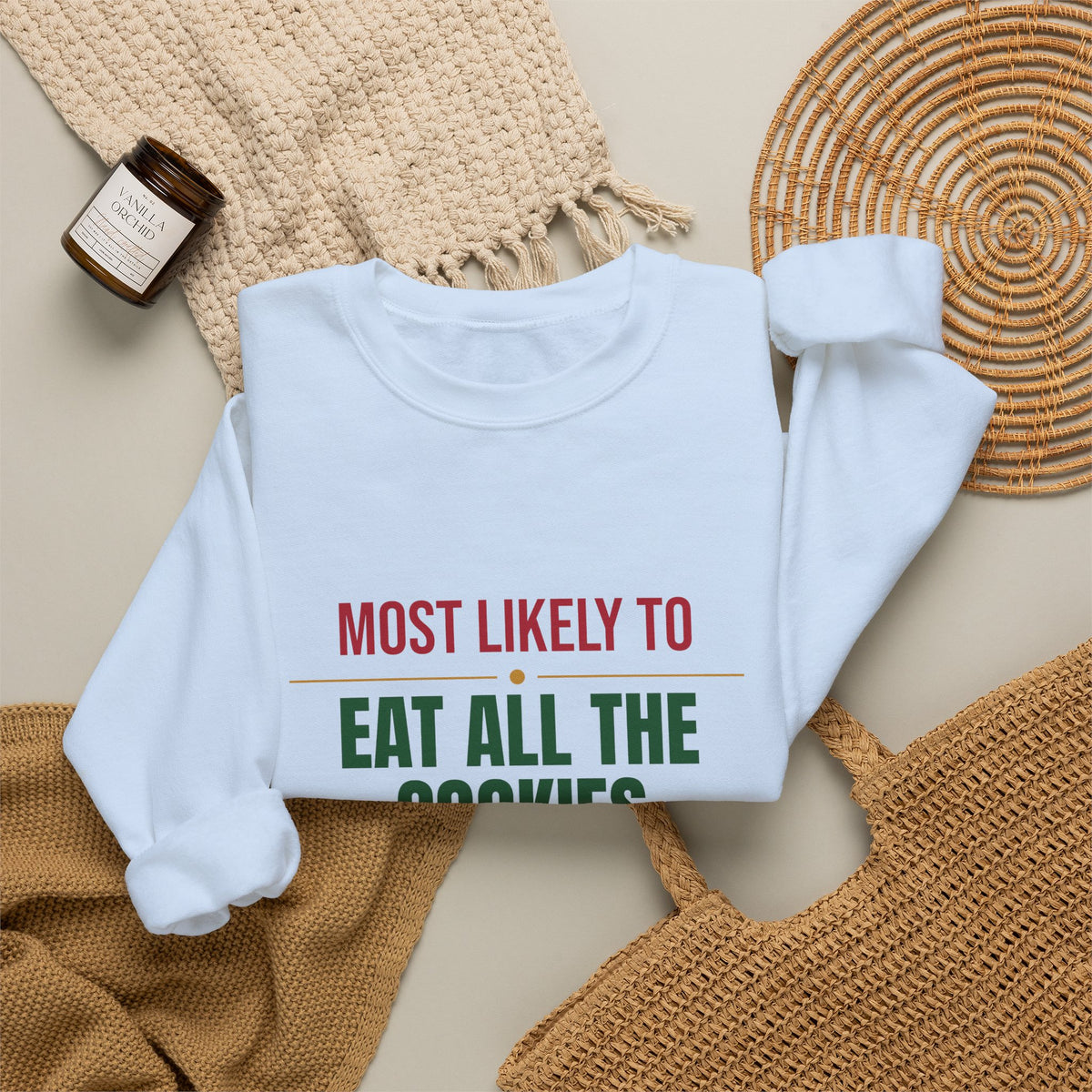 Most Likely To Eat All The Cookies Sweatshirt, Matching Family Christmas Crewneck, Funny Holiday Sweater