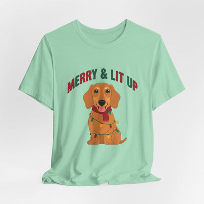 Merry and Lit Up Dachshund Christmas Lights Shirt, Dachshund Christmas Lights T-Shirt