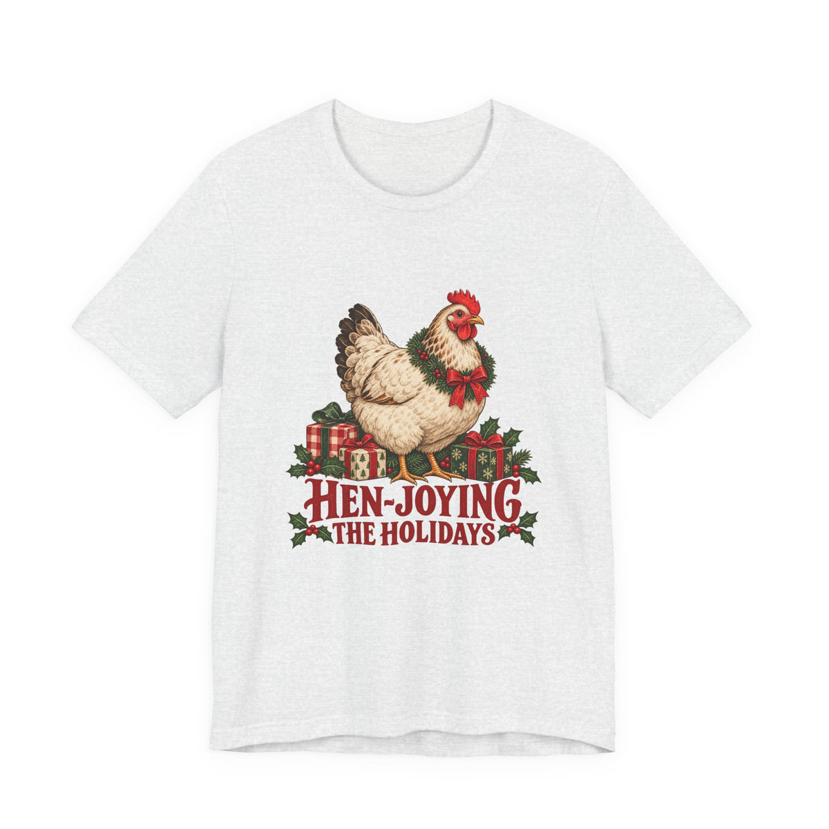 Hen-joying the Holidays Farmhouse Chicken Shirt, Chicken Christmas T-Shirt, Chicken Christmas Gift