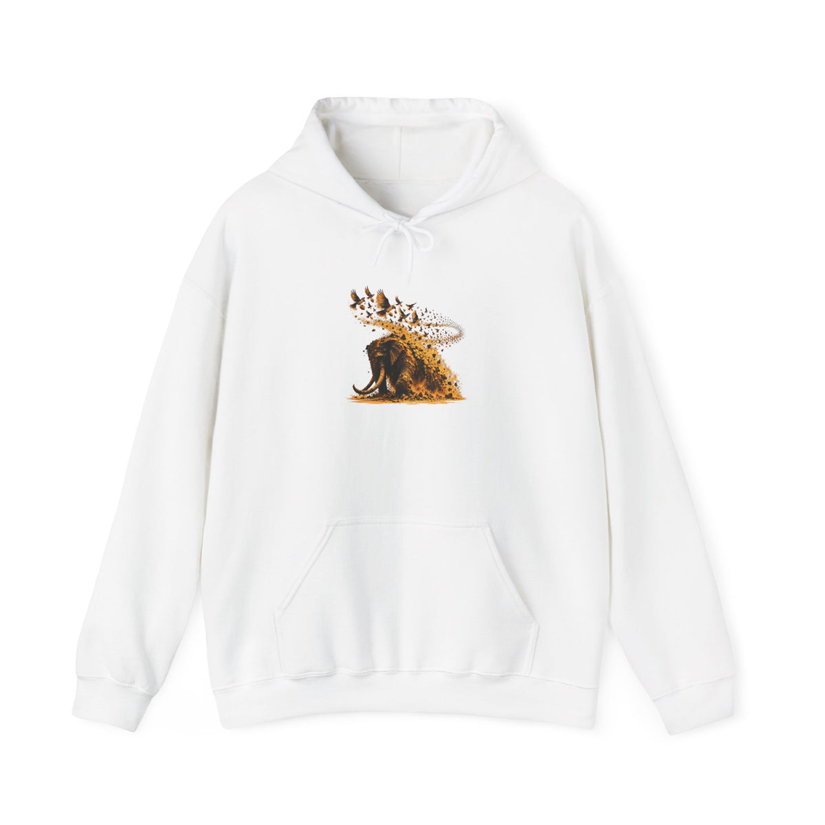 The Elephant and the Birds Hoodie, Symbolic Fine Art Hooded Sweatshirt, By Xudeyda