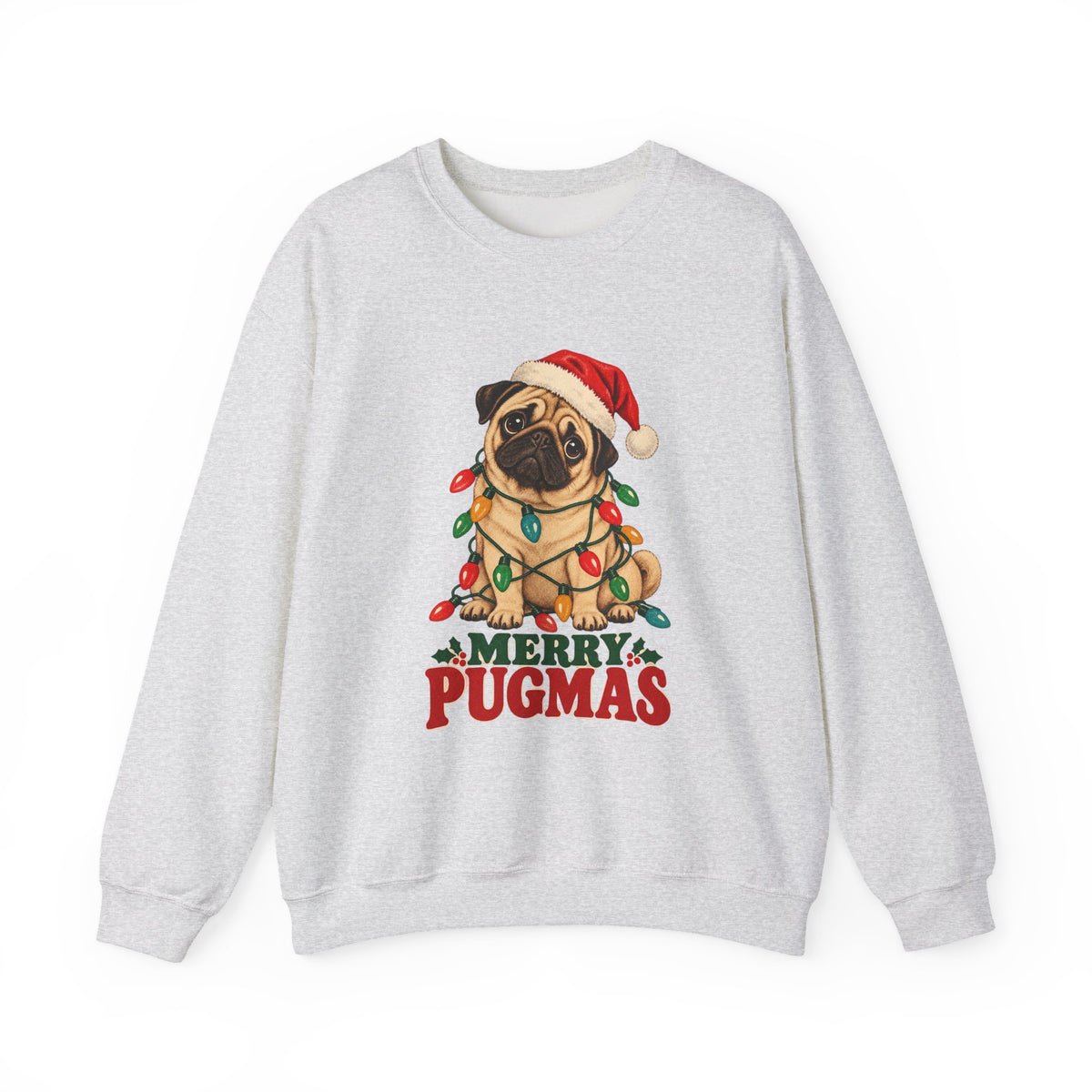 Merry Pugmas Pug in Christmas Lights Sweatshirt, Pug Christmas Crewneck Sweatshirt