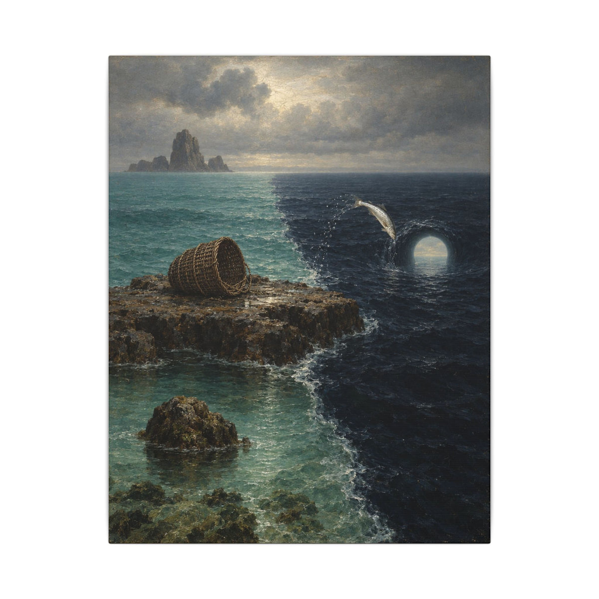 Where the Two Seas Meet Canvas Wall Art, Symbolic Oil Painting Print, By Xudeyda