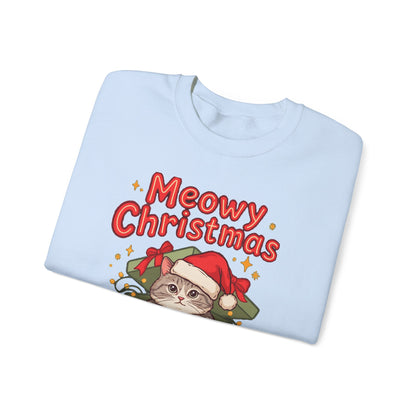 Meowy Christmas Sweatshirt, Cute Cat Christmas Crewneck, Cozy Cat Lover Sweater