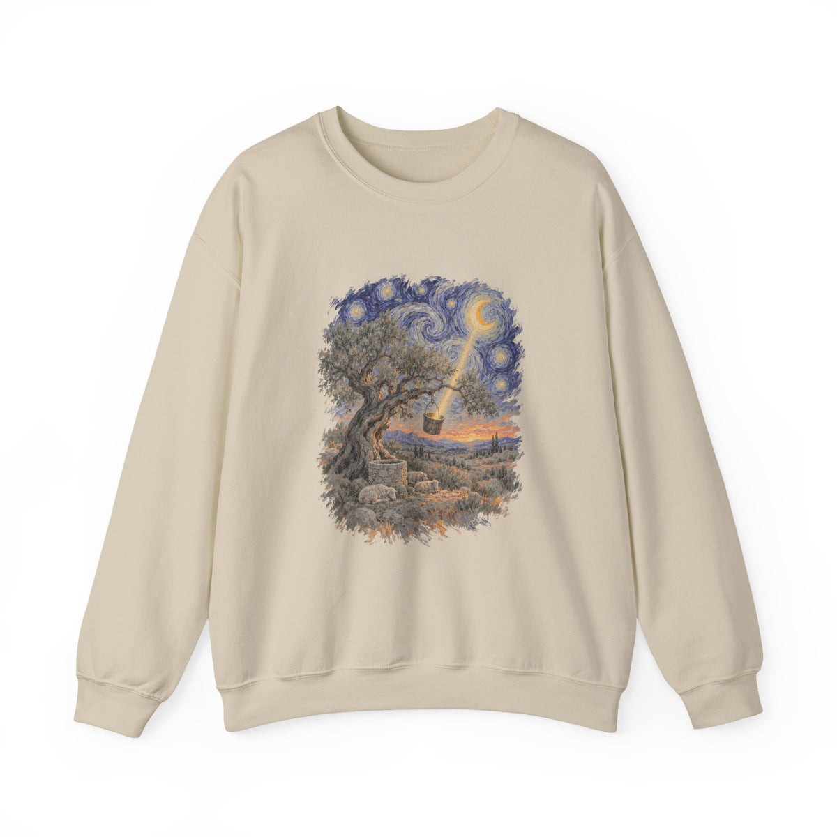 The Tree and the Empty Bucket Sweatshirt, Symbolic Fine Art Crewneck, By Xudeyda