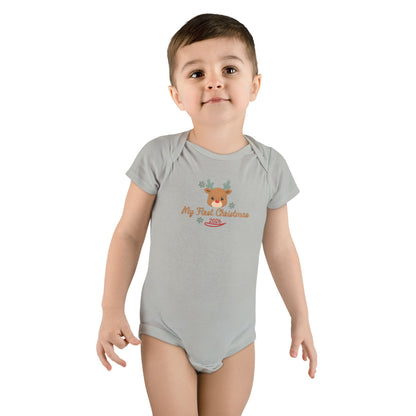My First Christmas 2026 Baby Bodysuit, Reindeer Baby's First Christmas Onesie