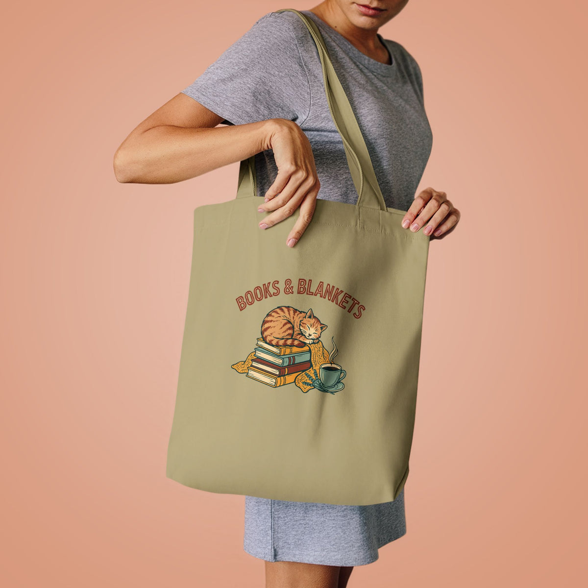 Books and Blankets Tote Bag, Book Lover Canvas Tote Bag