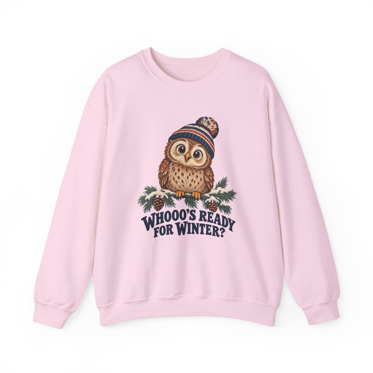 Whooo's Ready for Winter Owl in a Beanie Sweatshirt, Winter Owl Crewneck Sweatshirt