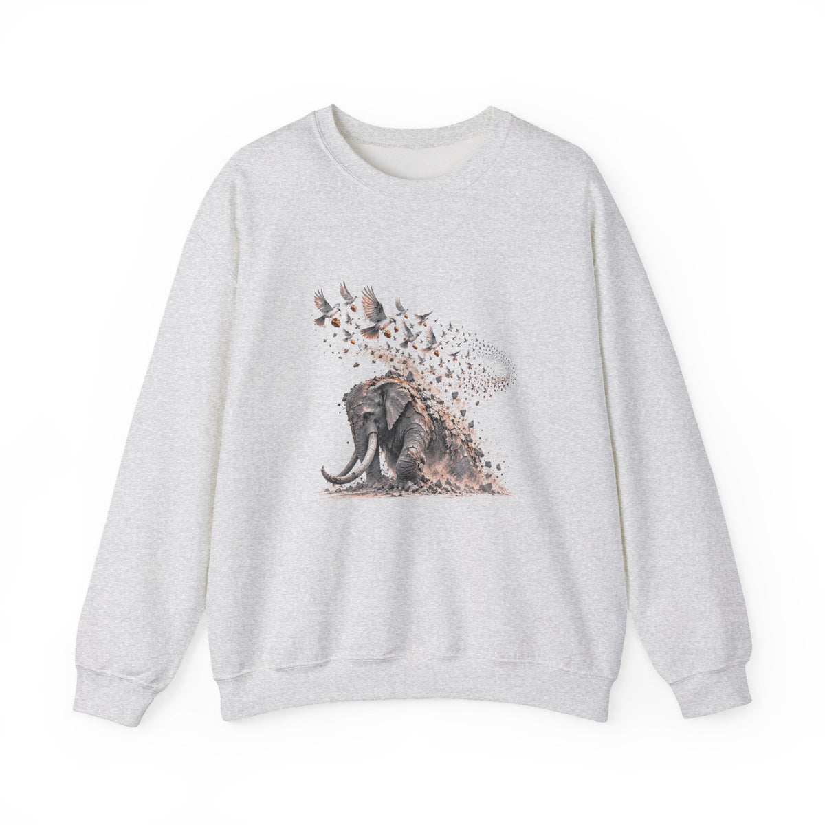 The Elephant and the Birds Sweatshirt, Symbolic Fine Art Crewneck, By Xudeyda