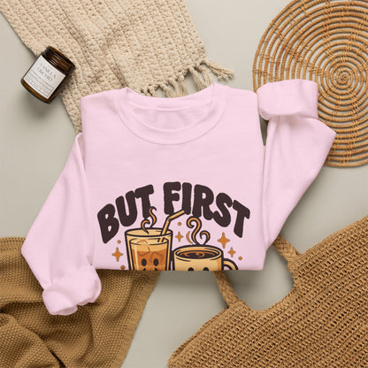 But First Coffee Sweatshirt, Retro Coffee Lover Crewneck