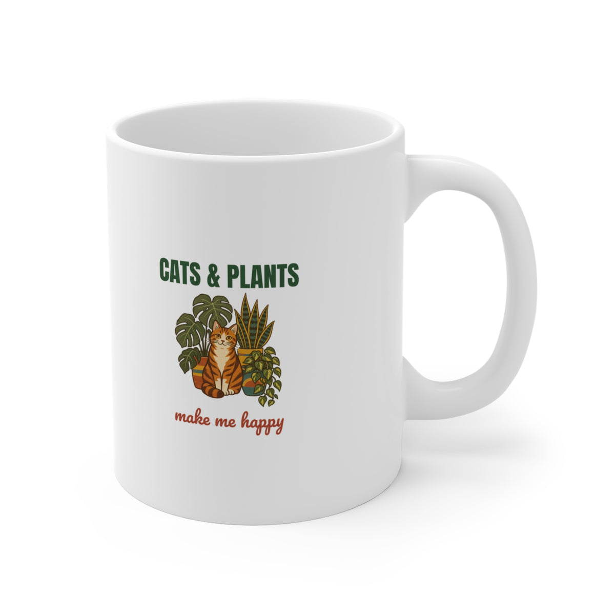 Cats and Plants Make Me Happy Mug, Retro Cats and Plants Coffee Mug 11oz lifestyle