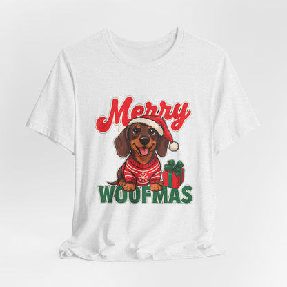 Merry Woofmas Shirt, Dachshund Christmas T-Shirt, Dog Lover Holiday Tee