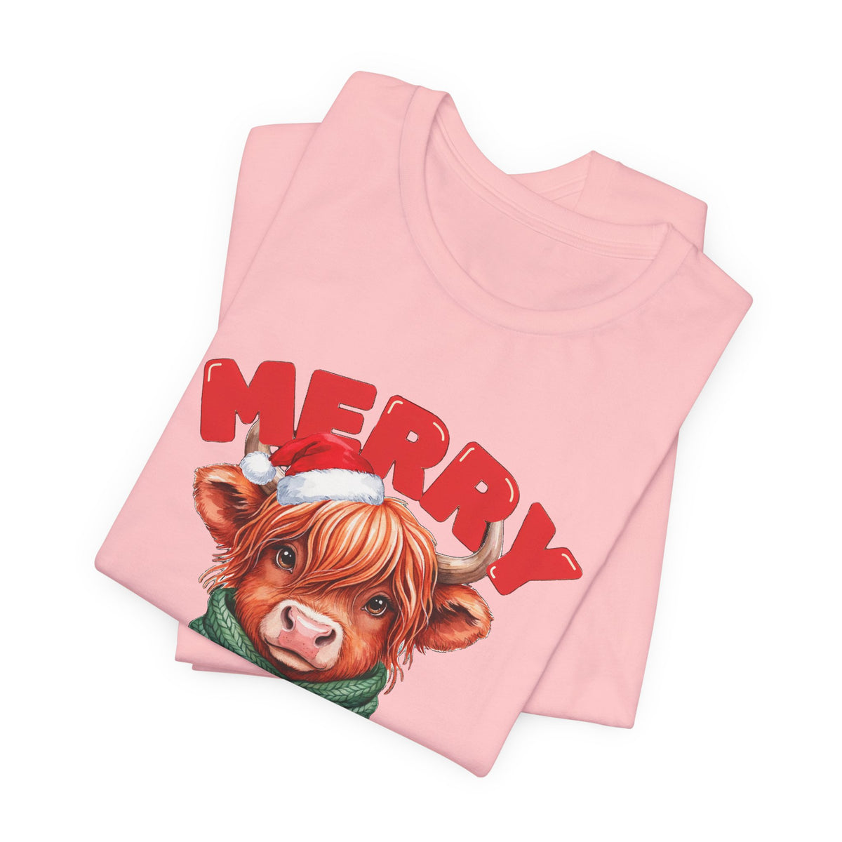 Merry Christmoos Shirt, Highland Cow Christmas T-Shirt, Cute Cow Holiday Tee