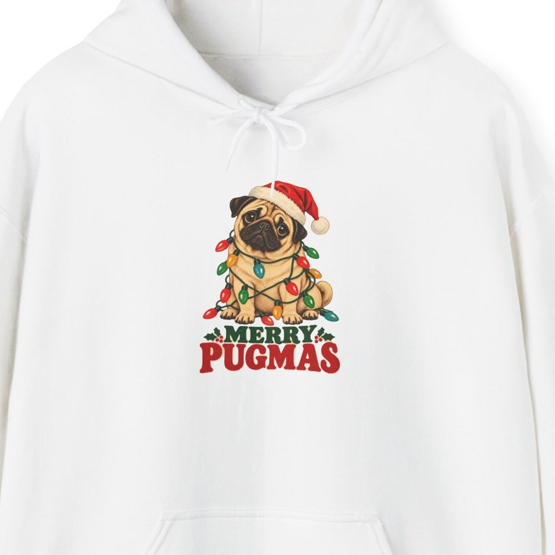 Merry Pugmas Pug in Christmas Lights Hoodie, Pug Christmas Hoodie lifestyle