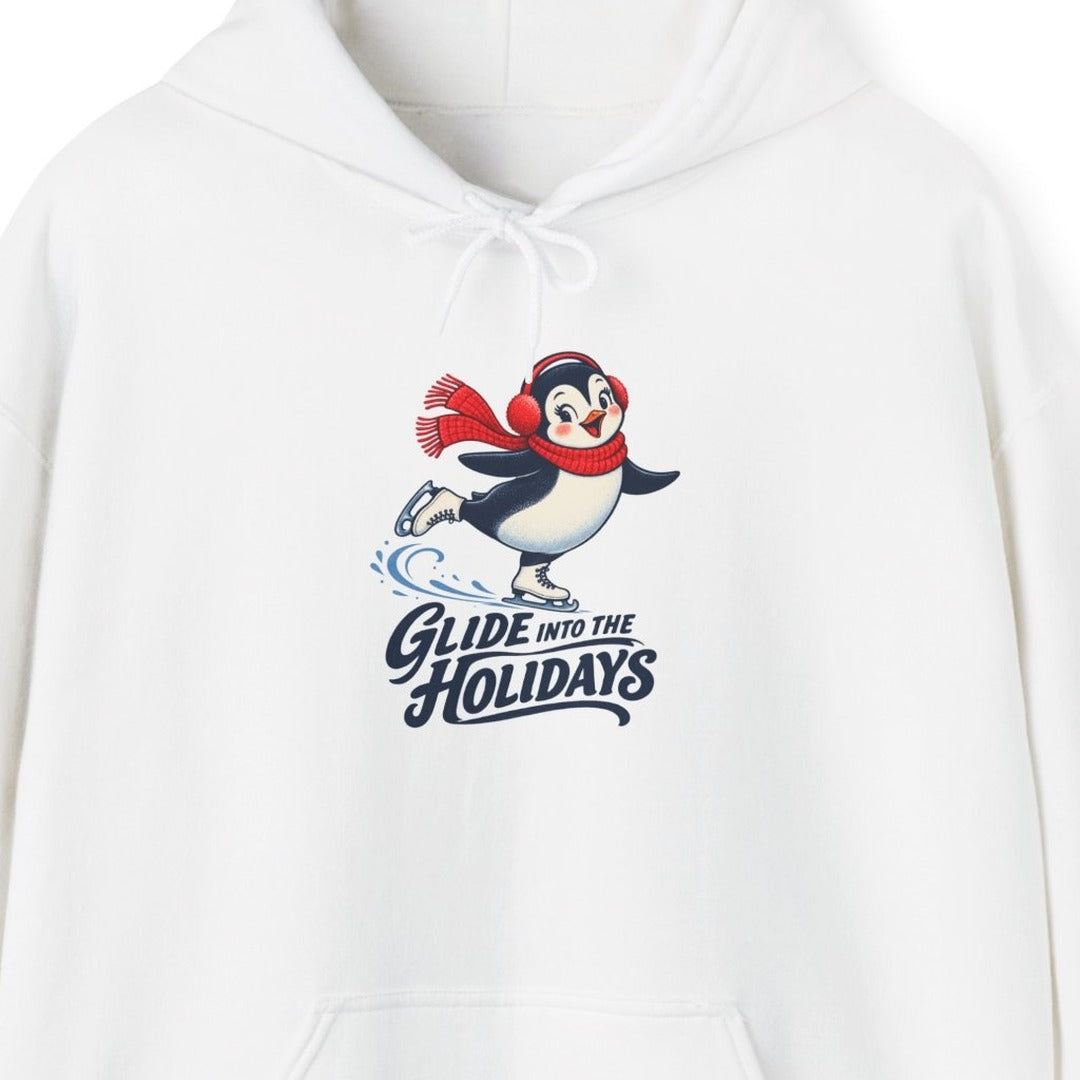 Glide Into the Holidays Ice Skating Penguin Hoodie, Skating Penguin Hoodie lifestyle