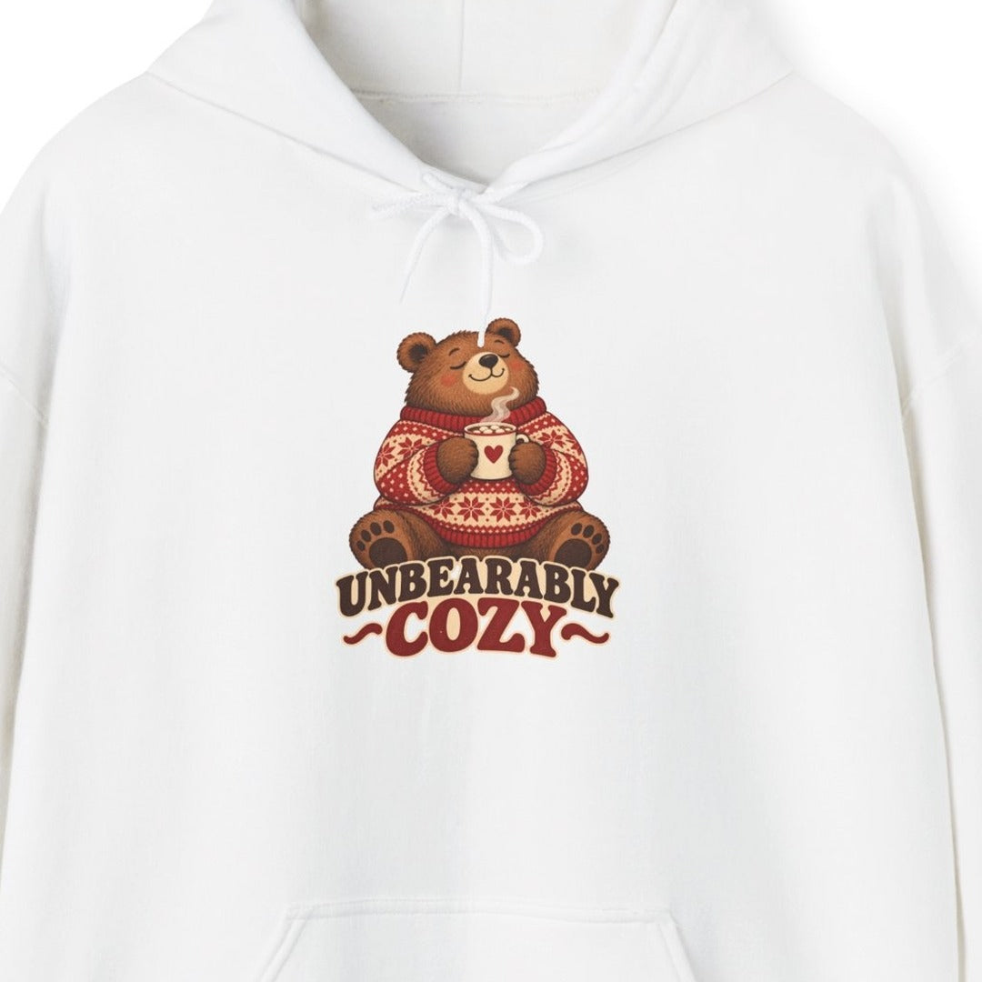 Unbearably Cozy Bear in a Sweater With Cocoa Hoodie, Cozy Bear Hoodie lifestyle