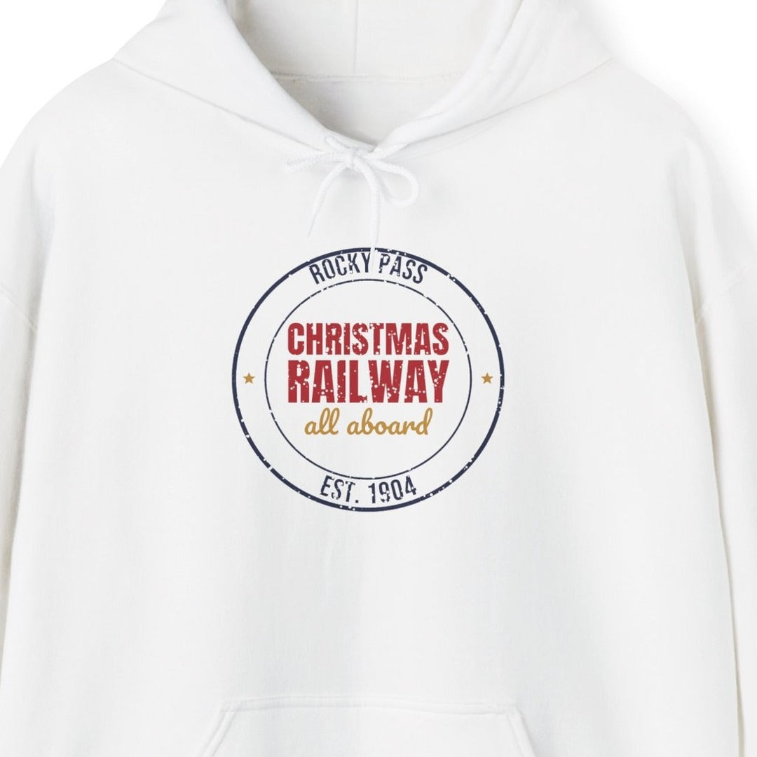 Rocky Pass Christmas Railway All Aboard Est. 1904 Hoodie, Vintage Christmas Hoodie lifestyle