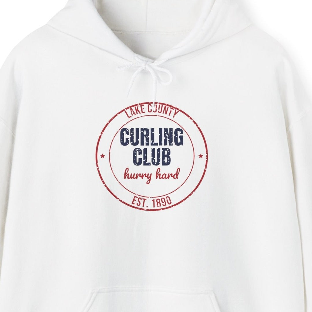 Lake County Curling Club Hurry Hard Est. 1890 Hoodie, Vintage Curling Hoodie lifestyle