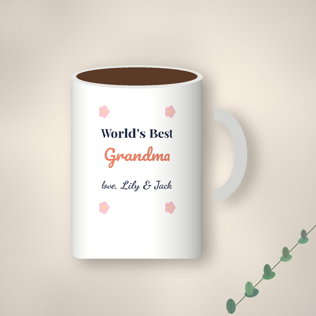 White mug with personalized World's Best Grandma design (sample)