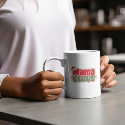 Mama Claus Mug in hand at a cafe