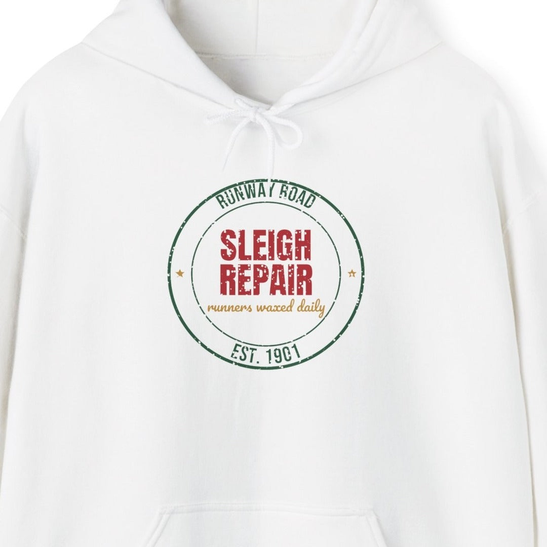Runway Road Sleigh Repair Est. 1901 Hoodie, Vintage Christmas Hoodie lifestyle